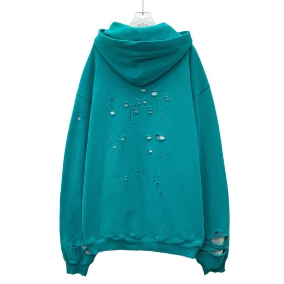 balenciaga Blue cotton distressed hoodie - Picture 2 of 9